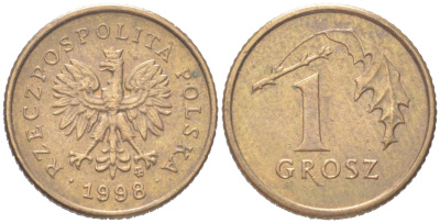 Польша 1 грош 1998 MW KM 276 латунь UNC 4614-568