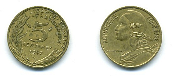 ФРАНЦИЯ 5 САНТИМОВ 1992 ТИП MARIANNE KM 933 медь алюминий никель 46-2517