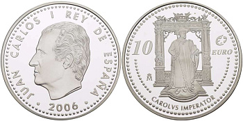 Испания 10 евро 2006 M, Выдающиеся европейцы - Карл V KM 1122 серебро PROOF 02-040-23