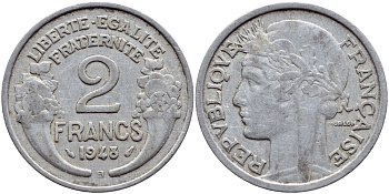 Франция 2 франка 1948 В KM 886а.2 алюминий 4397-747