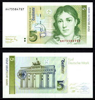 ФРГ 5 марок 1991 Pick 37 бумага UNC (пресс) 449-104-2