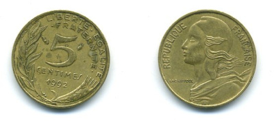 ФРАНЦИЯ 5 САНТИМОВ 1992 ТИП MARIANNE KM 933 медь алюминий никель 46-2517