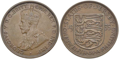 Джерси 1/12 шиллинга 1935 Георг V (1910-1936) KM 16 бронза 3996-443
