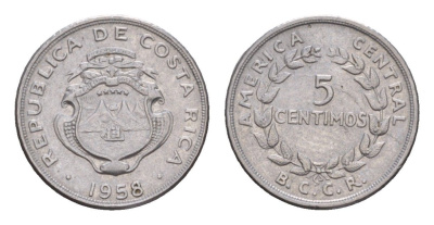 Коста-Рика 5 сентимо 1958 KM 184.1 медно-никель 4655-865