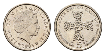 Остров Мэн 5 пенсов 2001 KM 1038 медно-никель UNC 4649-1052