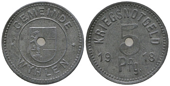 Вилен (Германия) 5 пфенингов 1918 Funck 617.1, Men18 34953.1 цинк 4588-717
