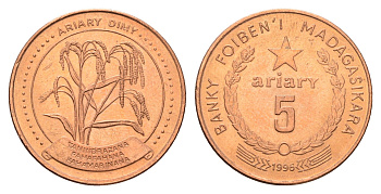 Мадагаскар 5 ариари 1996 год-тип KM 23 сталь плакированная медью UNC 4671-251