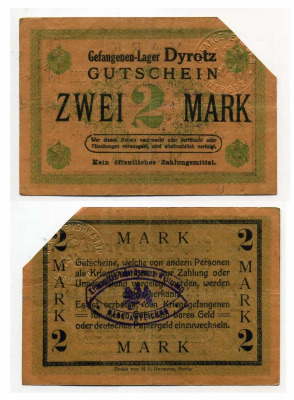 Германия 2 марки ND лагерь военнопленных в Дироце (Dyrotz) C-2915 бумага 000-00-00