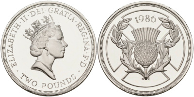 Великобритания 2 фунта 1986 Елизавета II (1952-2022), XIII Игры Британского Содружества, сертификат, коробка KM 947а, Spink 4311 серебро PROOF 00-00