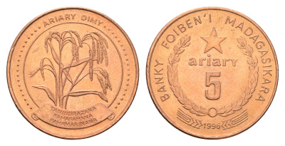 Мадагаскар 5 ариари 1996 год-тип KM 23 сталь плакированная медью UNC 4671-251