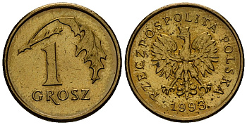 Польша 1 грош 1993 Y 276 латунь 4164-955