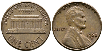 США 1 цент 1962 D, Авраам Линкольн KM 201 медь цинк 3458-127