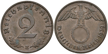 Германия 2 рейхспфеннига 1939 E KM 90, J. 362 бронза 4151-145