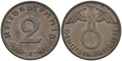 Германия 2 рейхспфеннига 1939 E KM 90, J. 362 бронза 4151-145