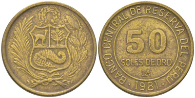 Перу 50 солей 1981 LIMA KM 273, Schon 83 алюминиевая бронза 4397-455