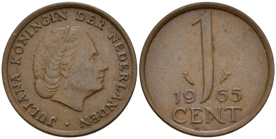 Нидерланды 1 цент 1965 Юлиана (1949-1980) KM 180 бронза    4598-243