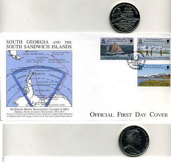 Южная Георгия и Южные Сандвичевы Острова 2 фунта 2004 ПЛЮС КОНВЕРТ С МАРКАМИ UNC 7-5-18