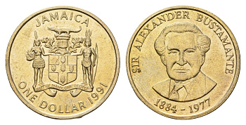 Ямайка 1 доллар 1991 Александр Бустаманте KM 145 никель латунь UNC 4114-317