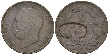 Португалия 10 реалов 1884 Луиш I (1861-1889) KM 526 бронза 4171-1041
