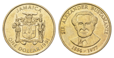 Ямайка 1 доллар 1991 Александр Бустаманте KM 145 никель латунь UNC 4114-317