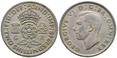 Великобритания 2 шиллинга (флорин) 1948 Георг VI (1936-1952) KM 865, Spink 4102 медно-никель 89-1737