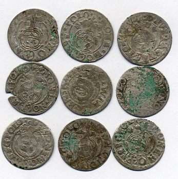 ПОЛЬША ЛОТ ИЗ 9 МОНЕТ В ПОЛТАРАК XVII век серебро M12-3-3