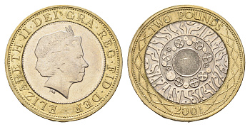 Великобритания 2 фунта 2001 Елизавета II (1952-2022) KM 994, Spink 4570 (K9) биметалл aUNC 4110-1321
