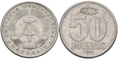 ГДР 50 пфеннигов 1958 A KM 12.1 алюминий 65-957