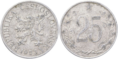 Чехословакия 25 геллеров 1953 KM 39 алюминий 4163-1153
