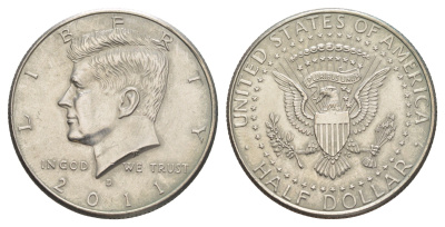 США 1/2 доллара (50 центов) 2011 D, Джон Кеннеди KM A202b медь плакированная медно-никелем 4645-1031