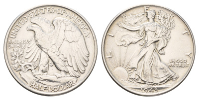 США 1/2 доллара (50 центов) 1943 KM 142 серебро 3896-514