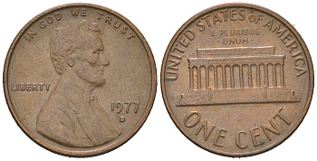США 1 цент 1977 D, Авраам Линкольн  KM 201 медь цинк 220-942