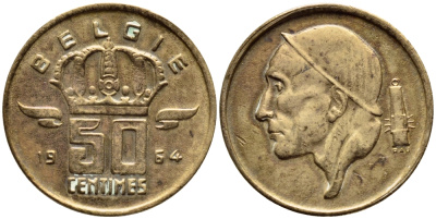 БЕЛЬГИЯ 50 САНТИМОВ 1964 BELGIE KM 149.1 бронза 4392-836