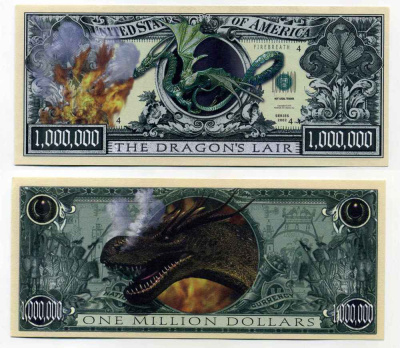 США 1000000 ДОЛЛАРОВ 2002 СУВЕНИРНАЯ БАНКНОТА, ЛУННЫЙ КАЛЕНДАРЬ, ГОД ДРАКОНА бумага UNC (ПРЕСС) 8588-19-4-2