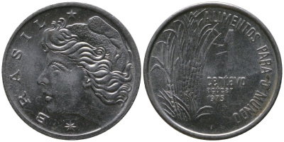 Бразилия 1 сентаво 1975 ФАО KM 585, Schon 91 нержавеющая сталь UNC 4567-848