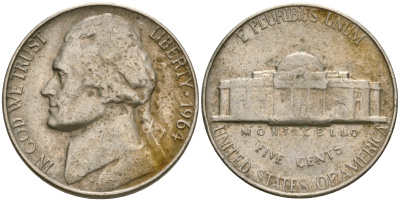 США 5 центов 1964 Томас Джефферсон KM А192 медно-никель    4364-3536