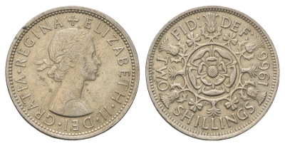 Великобритания 2 шиллинга (флорин) 1966 Елизавета II (1952-2022) KM 906, Spink 4146 медно-никель 4137-312