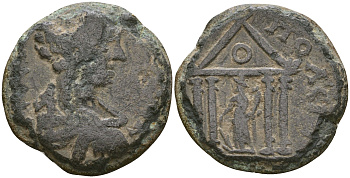 Римская Империя, Провинция Вифиния-Понт, Юлиополь AE 198 - 209 Гета в ранге цезаря, бюст Геты / храм богини Тихе Rec Gen 30 бронза 1100-7-104