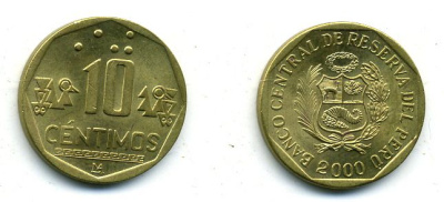 ПЕРУ 10 СЕНТИМО 2000 бронза 4-326