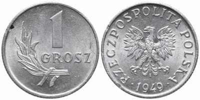 ПОЛЬША 1 ГРОШ 1949 KM 39 алюминий 112-429