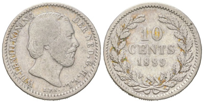 Нидерланды 10 центов 1889 Виллем III (1849-1890) KM 80 серебро 4152-1015