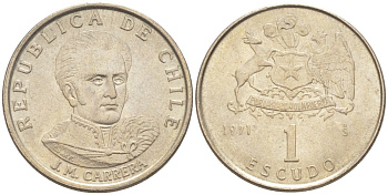Чили 1 эскудо 1971 Хосе Мигель Каррера KM 197 медно-никель 187-359