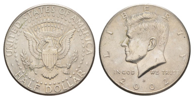 США 1/2 доллара (50 центов) 2002 D, Джон Кеннеди KM A202b медь плакированная медно-никелем aUNC 4517-346