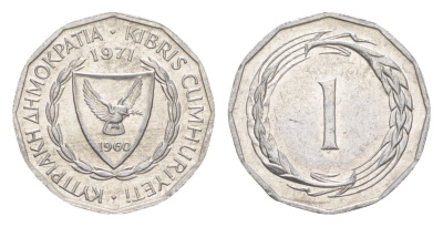 Кипр 1 миль 1971 редкий год KM 38 алюминий UNC 4649-1138