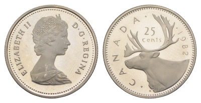 Канада 25 центов 1982 Елизавета II (1952-2022), олень KM 74 никель PROOF 3896-1645