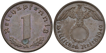 Германия 1 рейхспфенниг 1940 A KM 89, J. 361 бронза 4147-1226