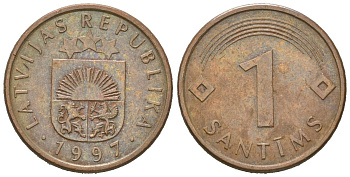 Латвия 1 сантим 1997 KM 15 сталь плакированная медью 4532-762
