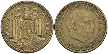 Испания 1 песета 1953 (63) Франсиско Франко (1939-1975) KM 775 алюминиевая бронза 3336-152