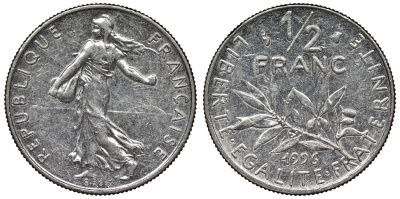 Франция 1/2 франка 1996 сеятель KM 931.1, Le Franc 198.39 никель 4128-247