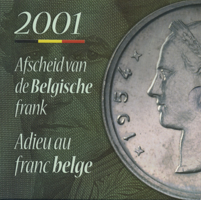 Бельгия набор из 10 монет + жетон 2001 Belgie-Belgique, Прощание с бельгийским франком, переход на евро, в оригинальном картонном буклете KM MS 14 UNC 6-6-2-26